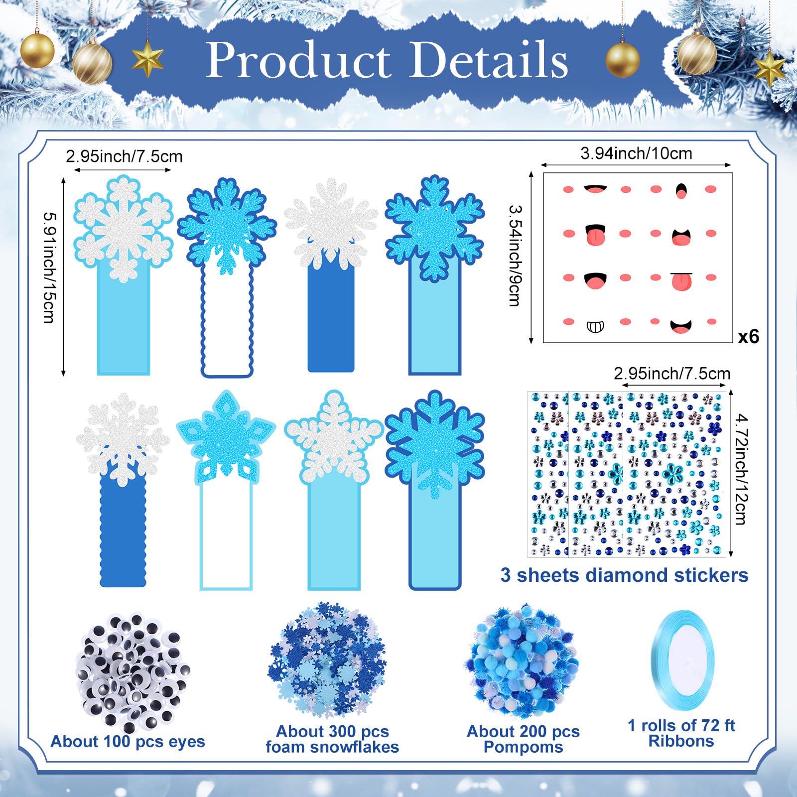 Funrous expression stickers add snowy features to bookmarks for creative flair.