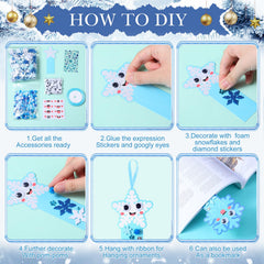 Funrous pompoms pack adds playful texture to snowflake bookmarks.