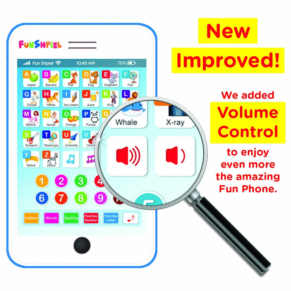 Funshpiel Kid Tablet alphabet activity screen supporting early letter recognition and practice.