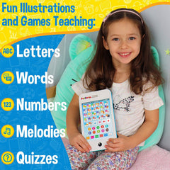 Funshpiel Kid Tablet showcasing numbers and words through engaging quizzes.