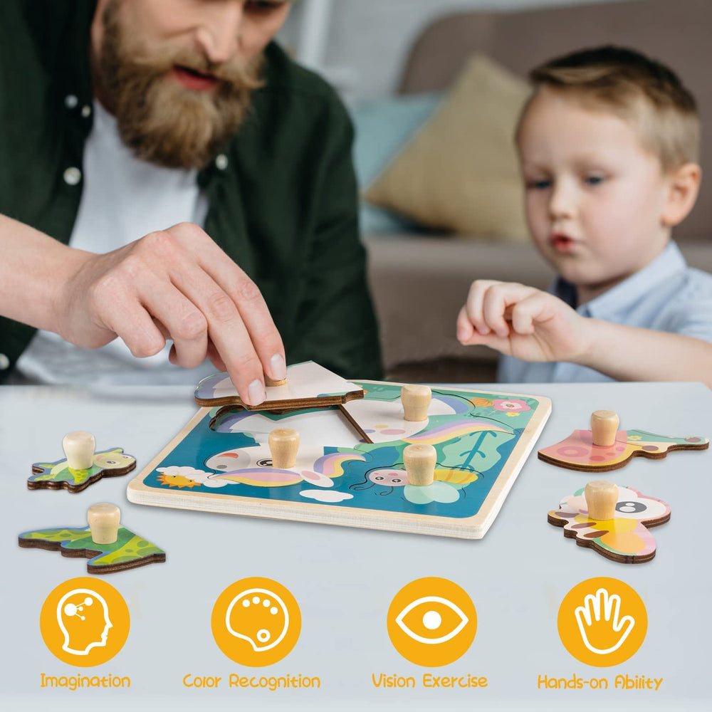 Funsland fruit knob puzzle supports color and shape recognition during play