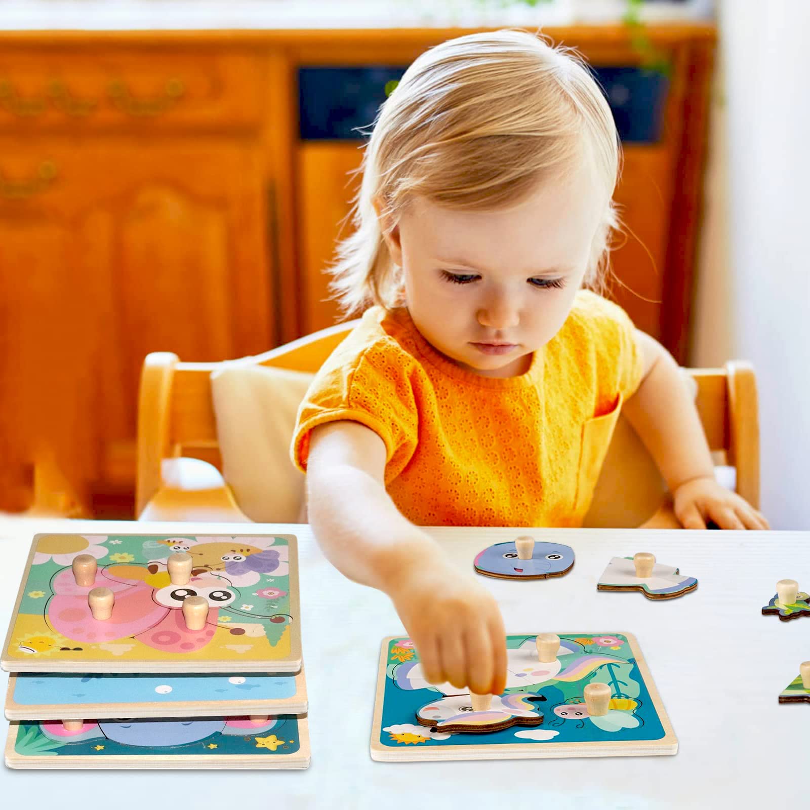 Funsland wooden puzzle board with smooth edges for safe play