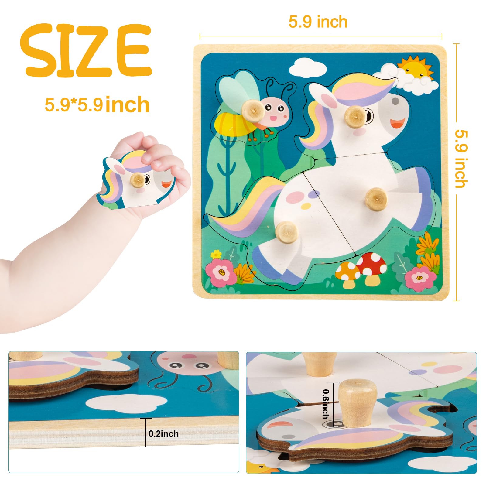Funsland wooden puzzle with handles for easy grip by small hands
