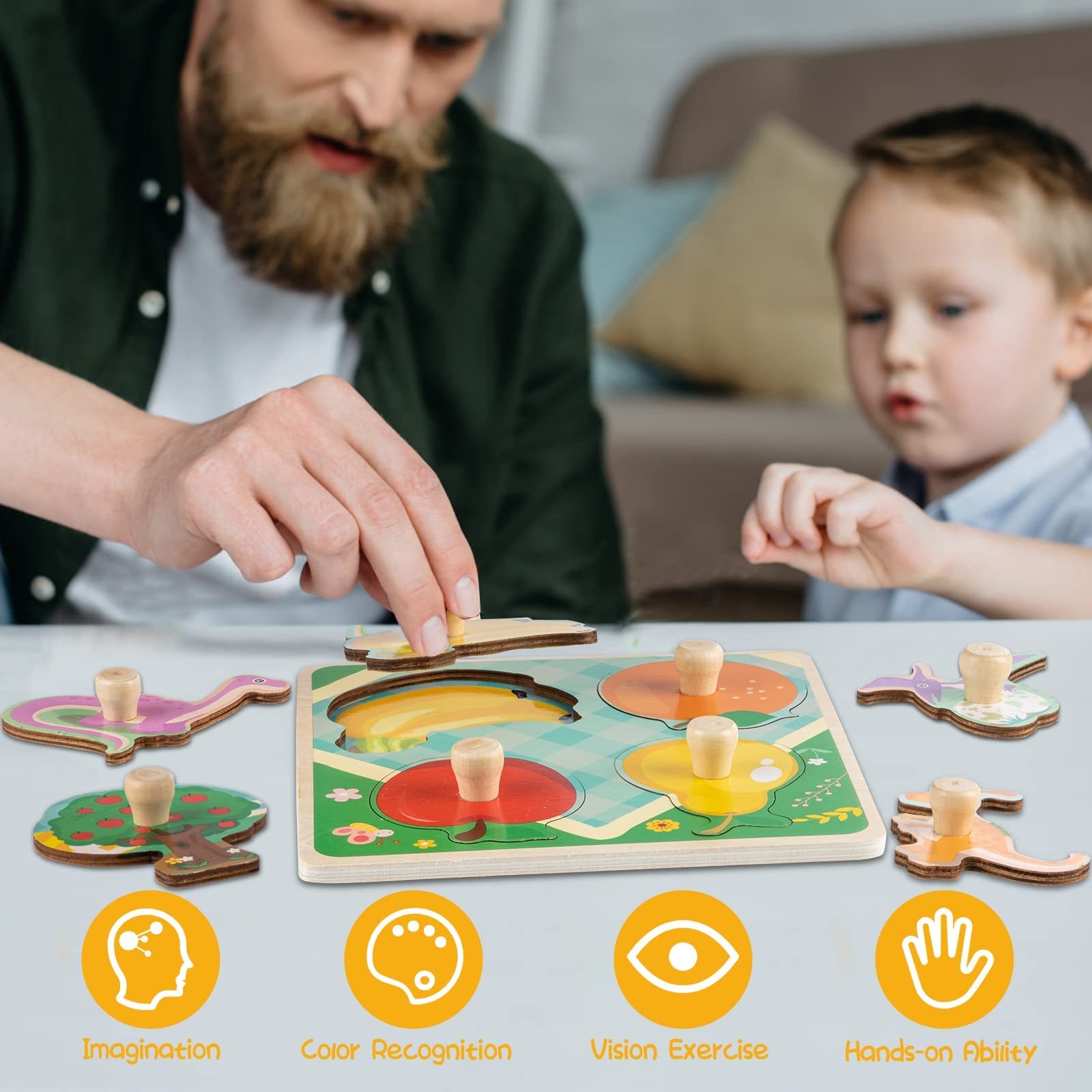 Funsland fruit puzzle with handles for sorting practice.