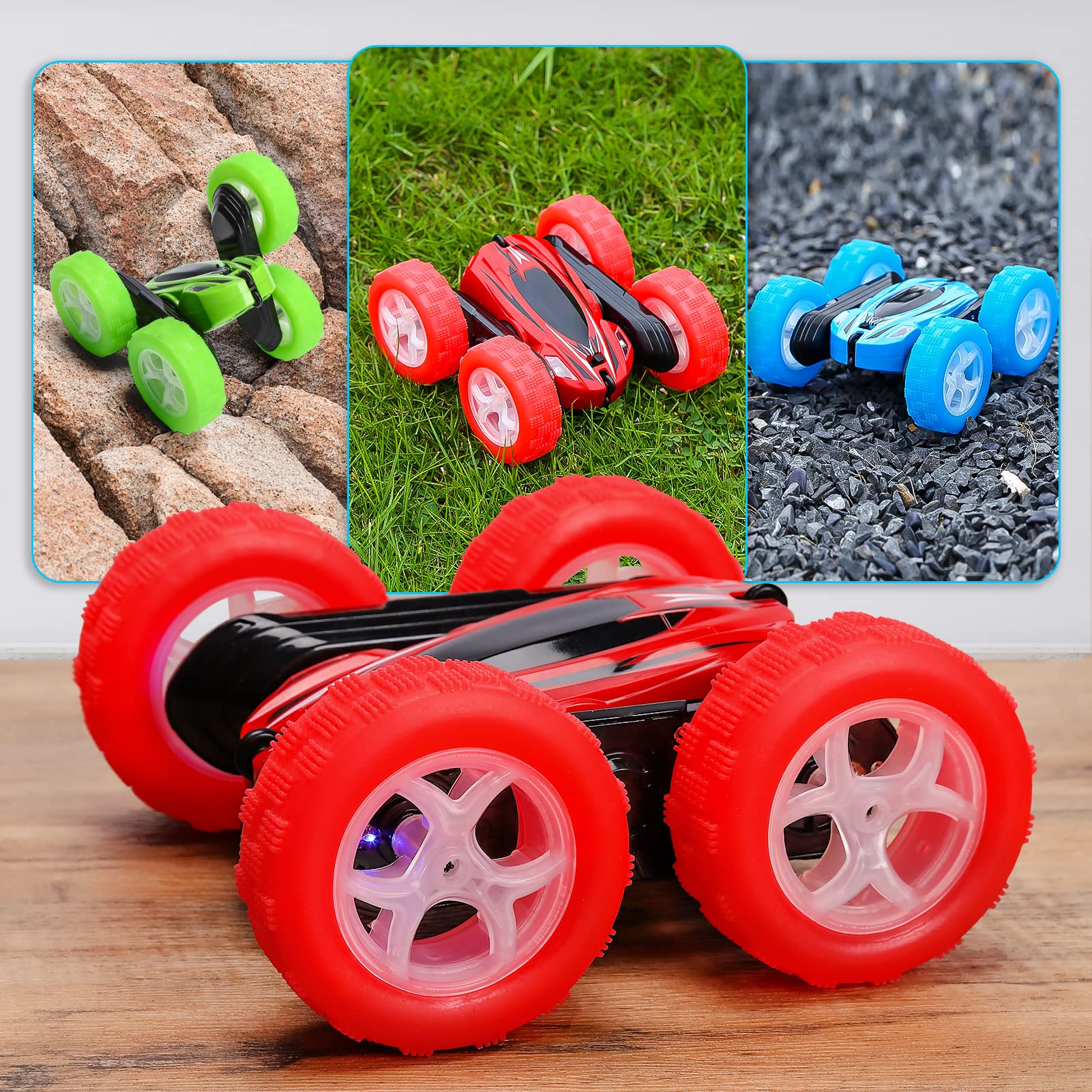 FunsLane RC stunt car off-road two-sided design on sand and grass