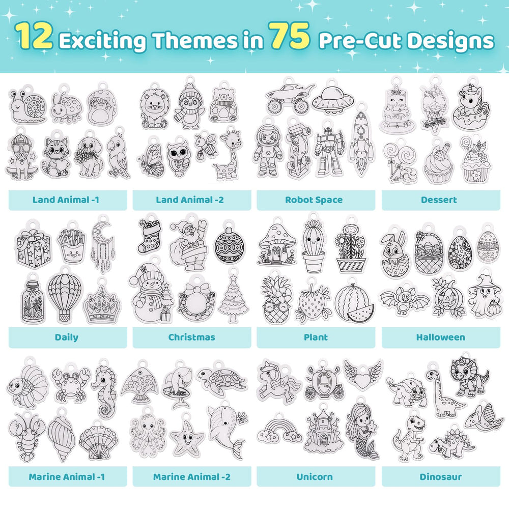 Funtopia Shrinky Dink process: color bake and shrink into durable charms.