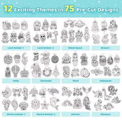 Funtopia Shrinky Dink process: color bake and shrink into durable charms.