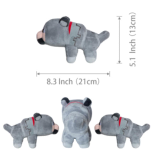 Funuse wolf plush toy closeup highlights bright colors and durable stitching