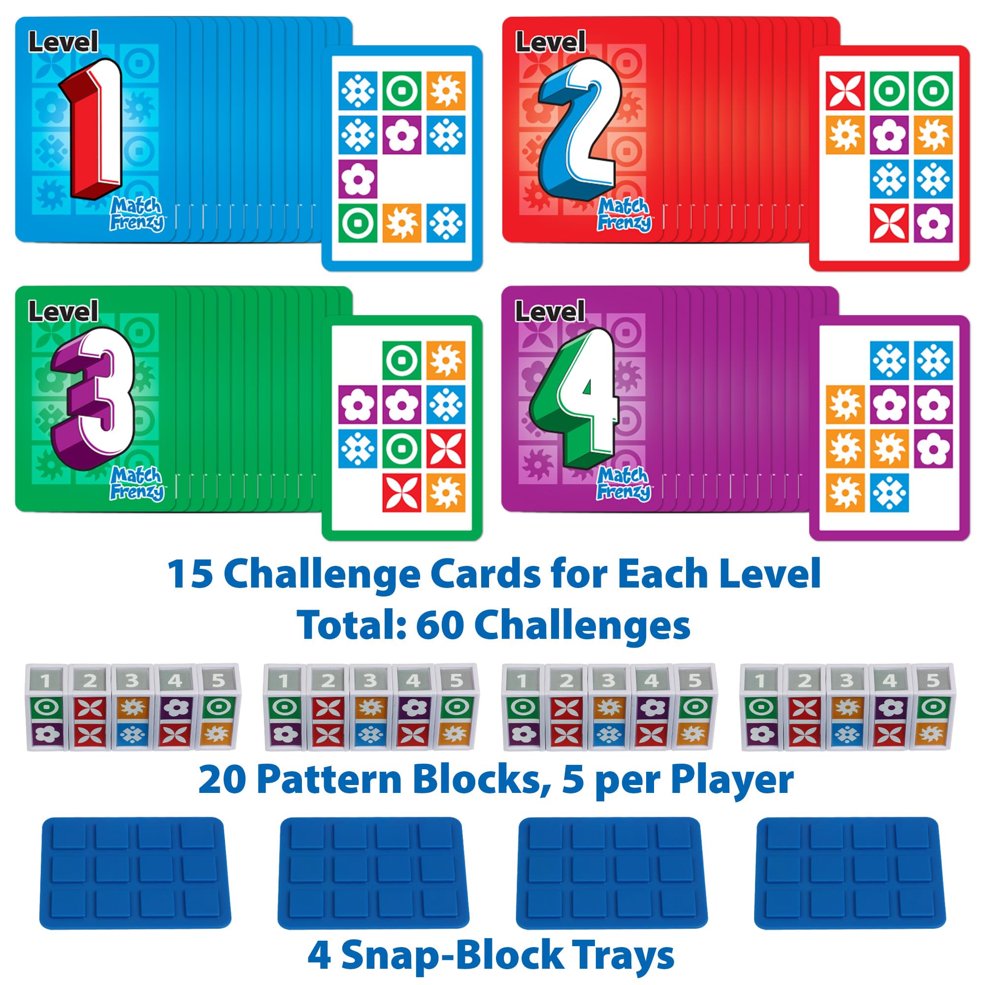 Funwares Match Frenzy snapping-blocks provide tactile assembly for fast setup.