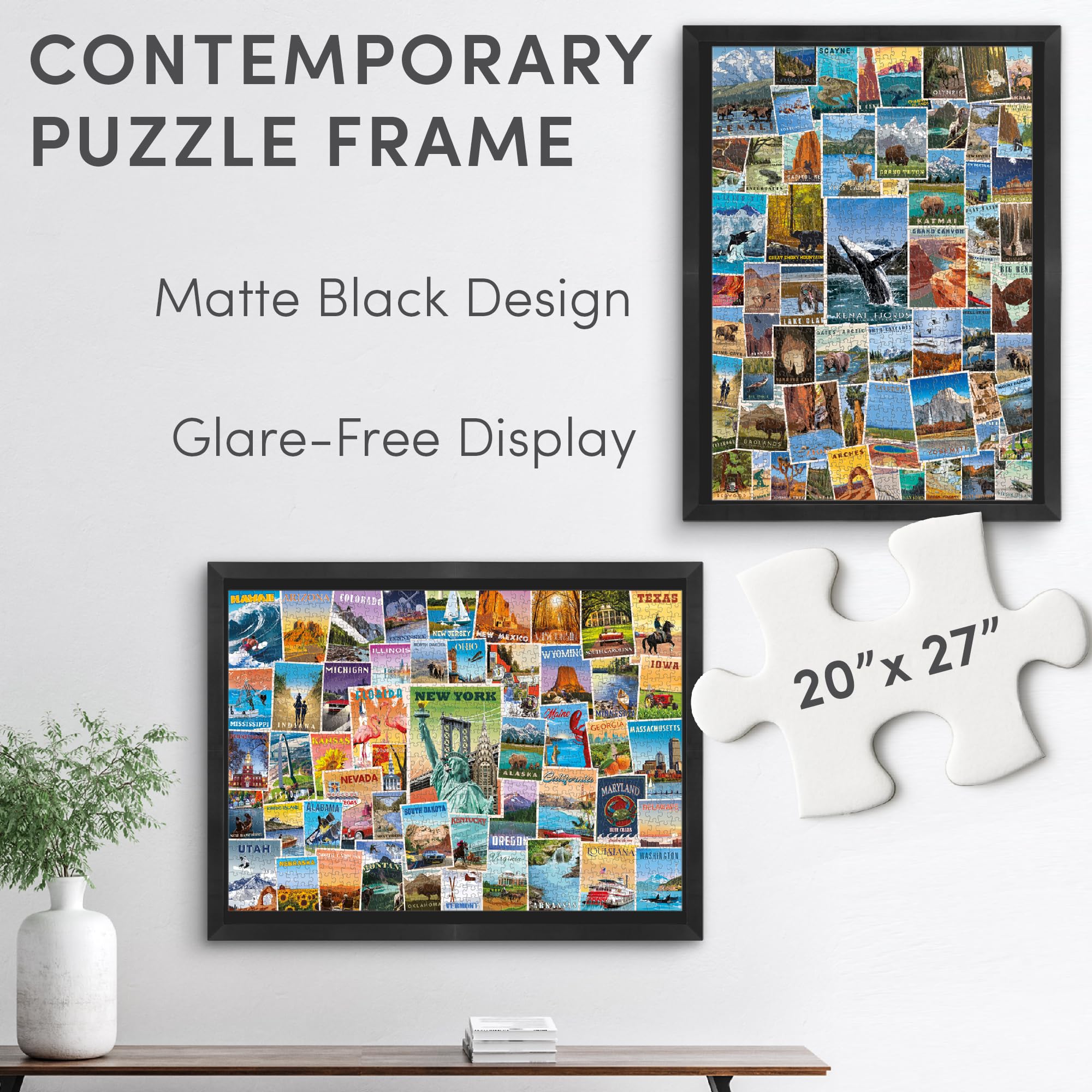 Funwares glare-free display frame highlights a 1000-piece puzzle without reflections