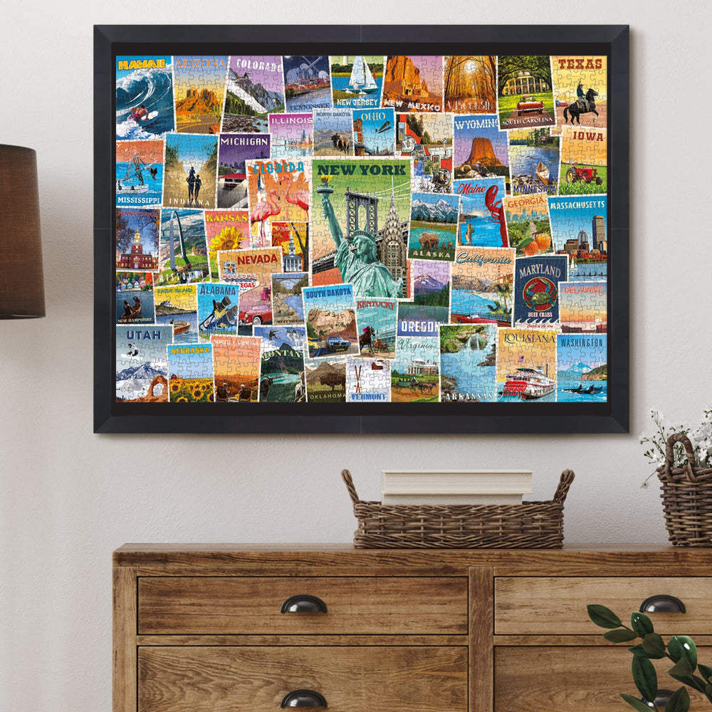 Funwares US States poster puzzle Miami Beach scenery supports family time travel dreams