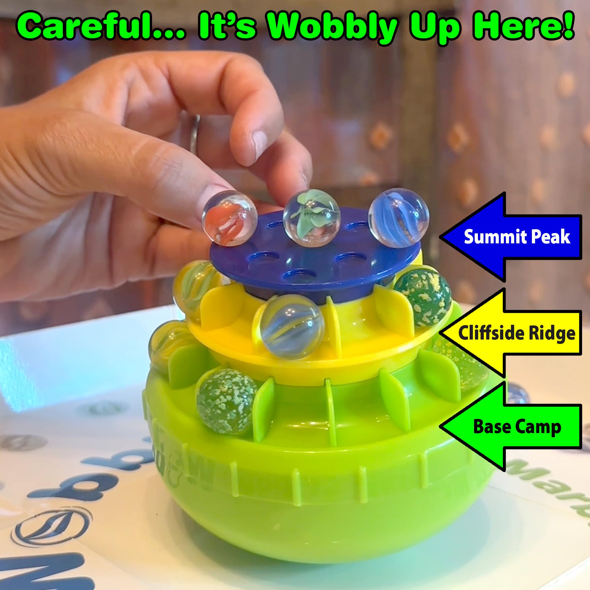 Funwares WobbleBall foldable marble mat enables fast cleanup.