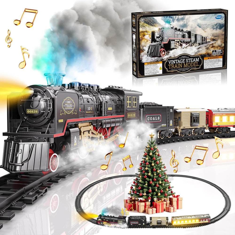 Funwee electric train toy with smoke and lights for night-time play
