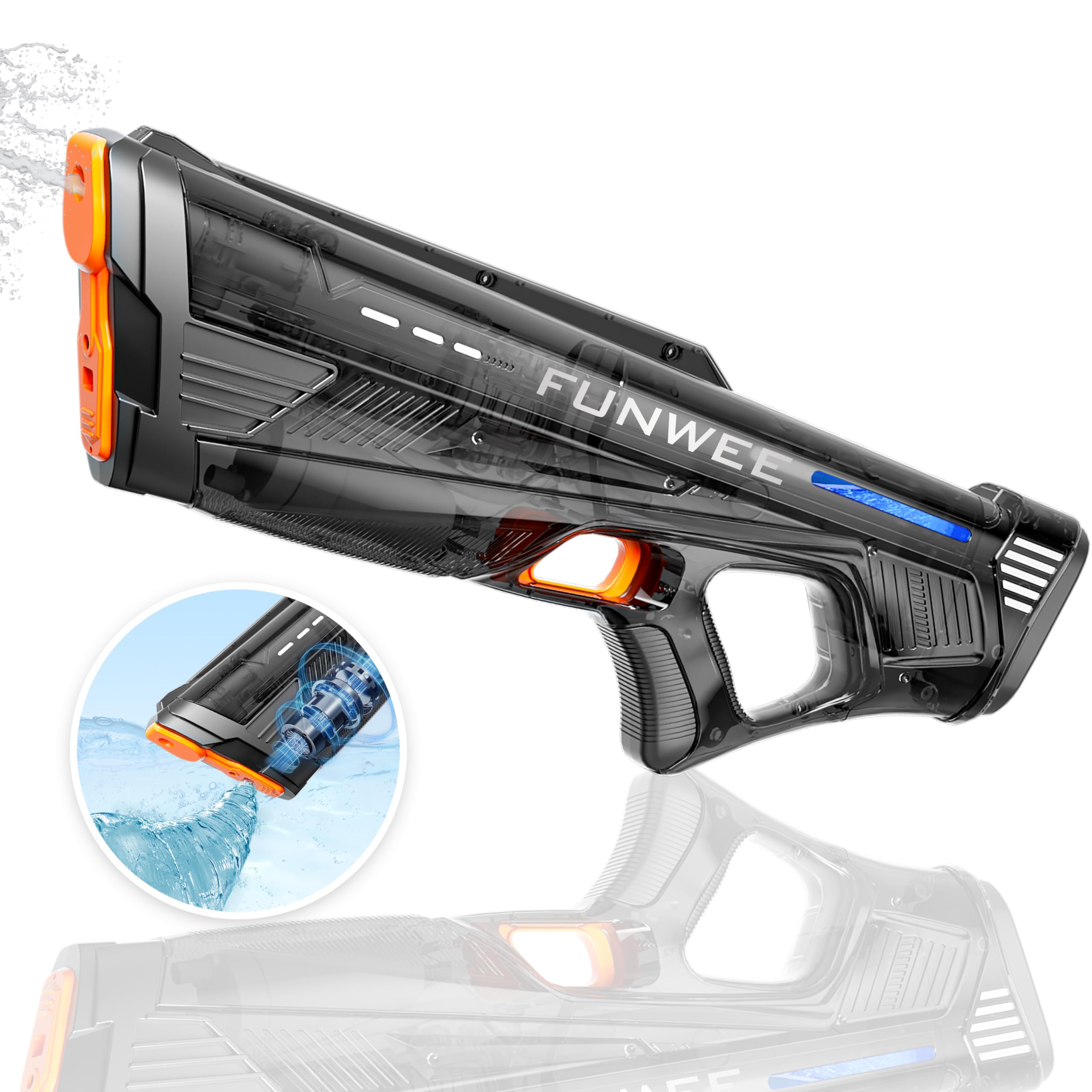 Funwee electric water gun front view ready for outdoor battles.
