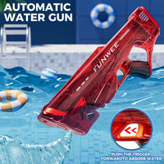Funwee water gun with rechargeable battery for continuous action and extra blasts.
