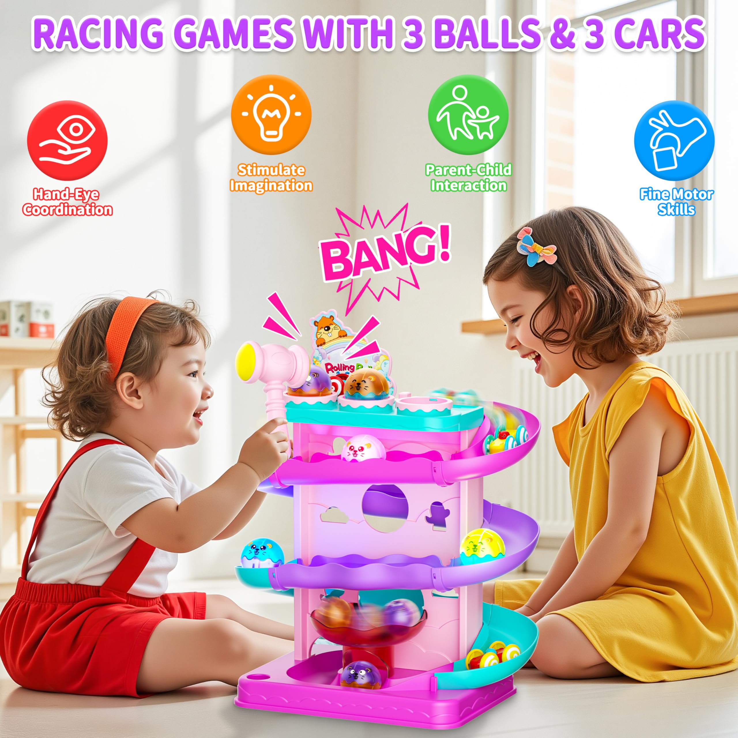 Funwee hammer and track system for interactive play and motor skill practice