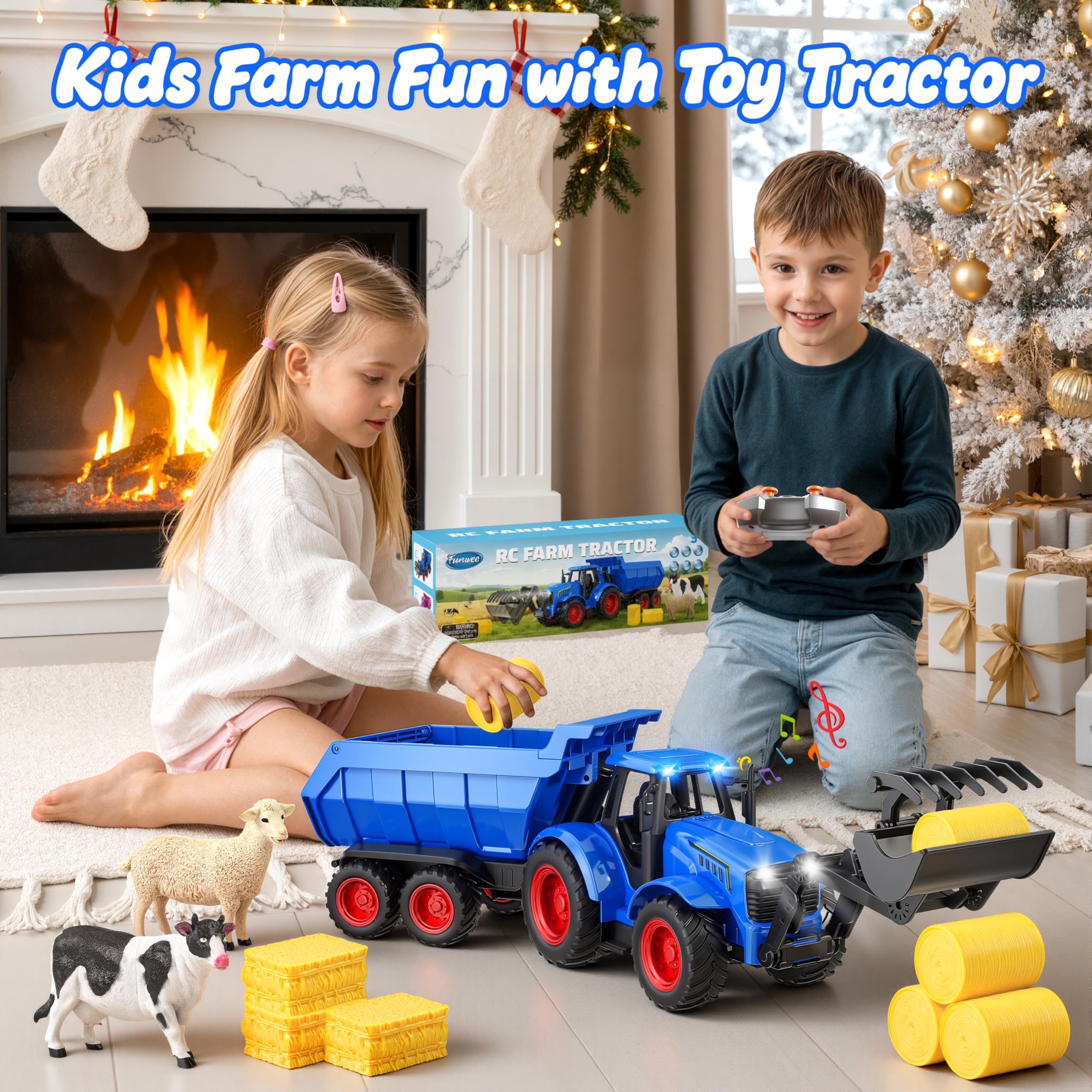 Funwee RC Tractor blue batteries and USB cables enable longer play sessions