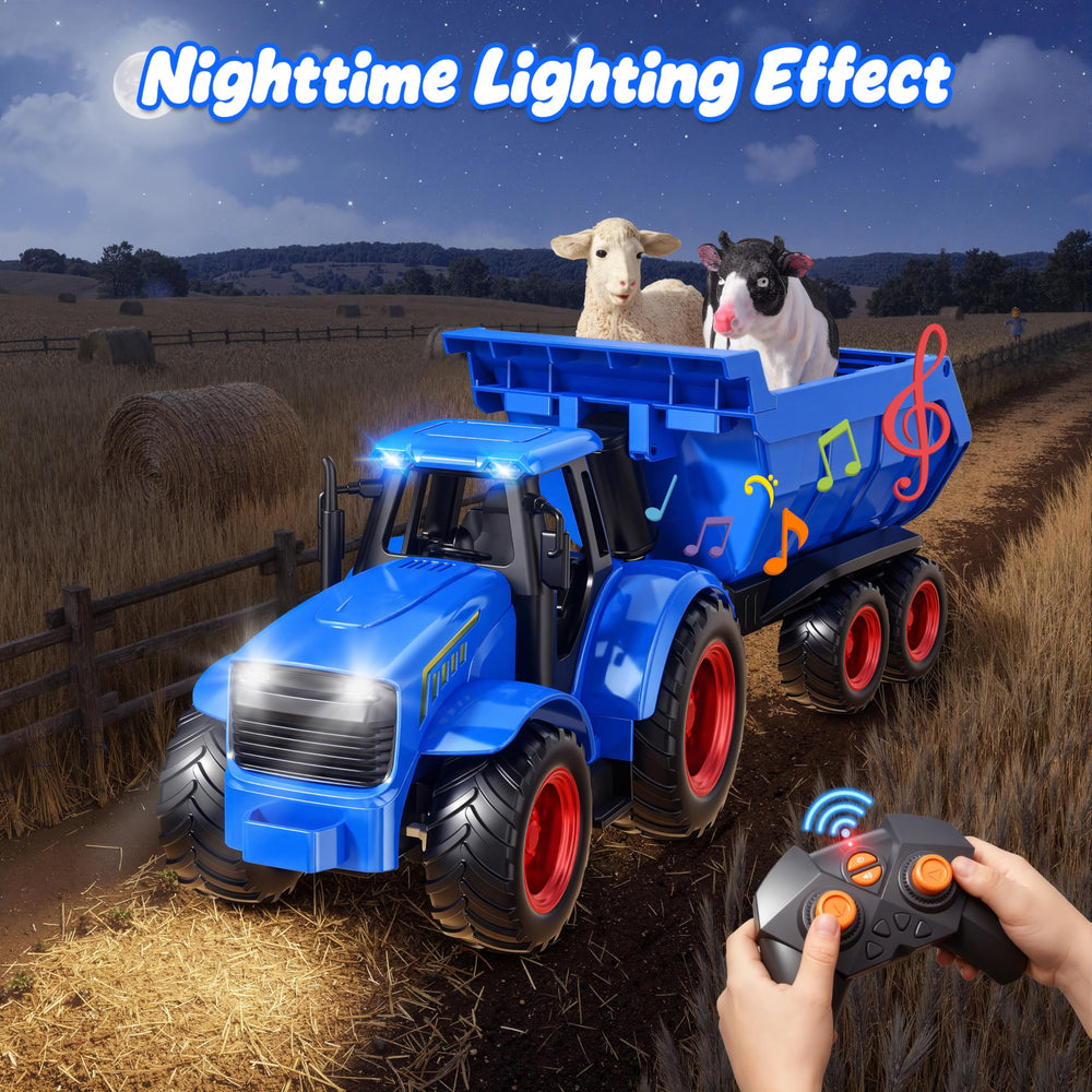 Funwee RC Tractor blue haystacks enhance loading and unloading pretend farming