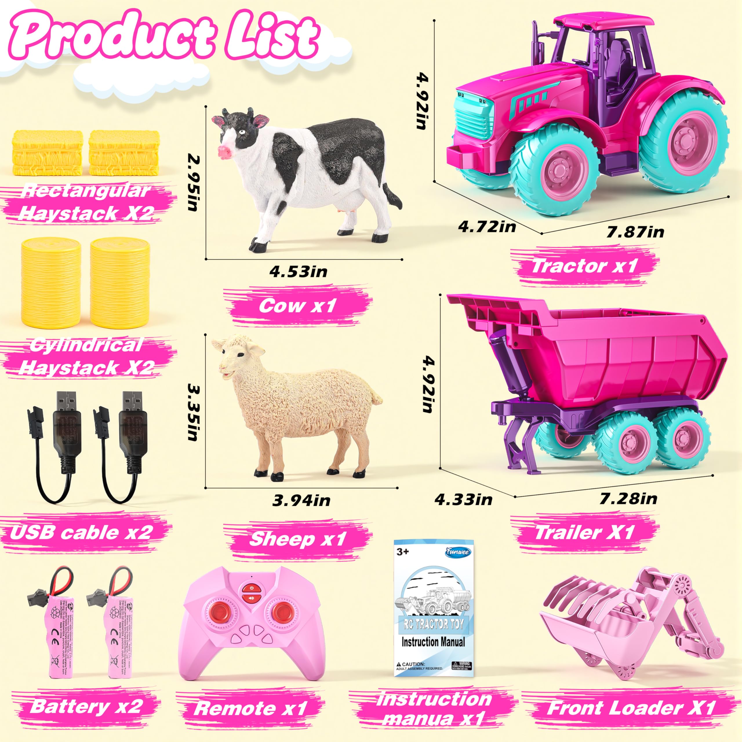 Funwee RC tractor toy set rechargeable battery pack for extended play