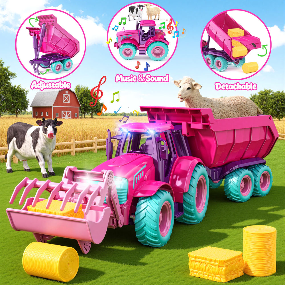 Funwee RC tractor toy set featuring a cow and sheep for storytelling play