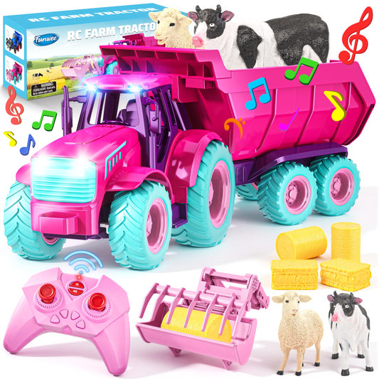 Funwee RC tractor toy set with front loader in action for imaginative farming play