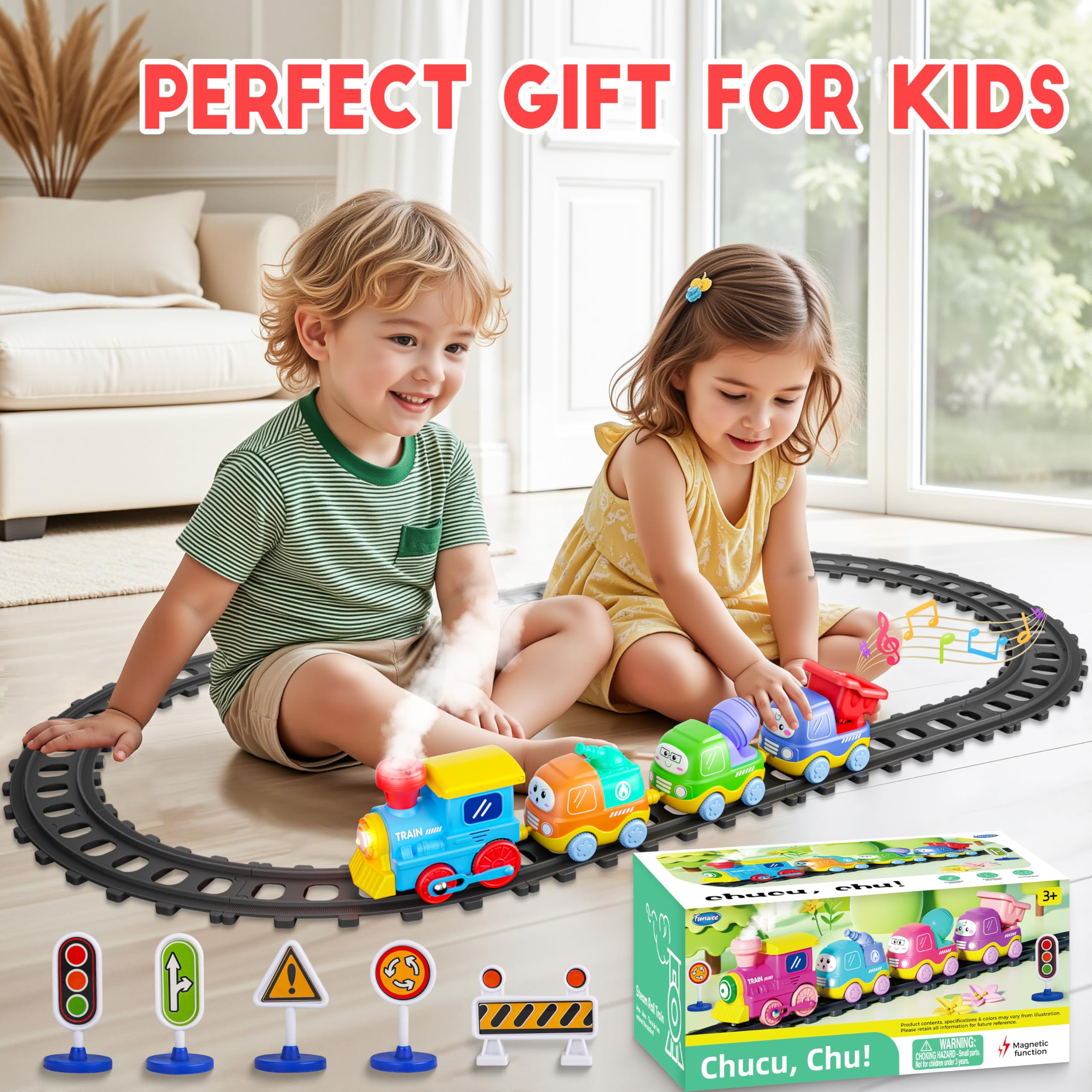 Funwee Steam Track Train straight tracks extend stable, easy-to-build sections.