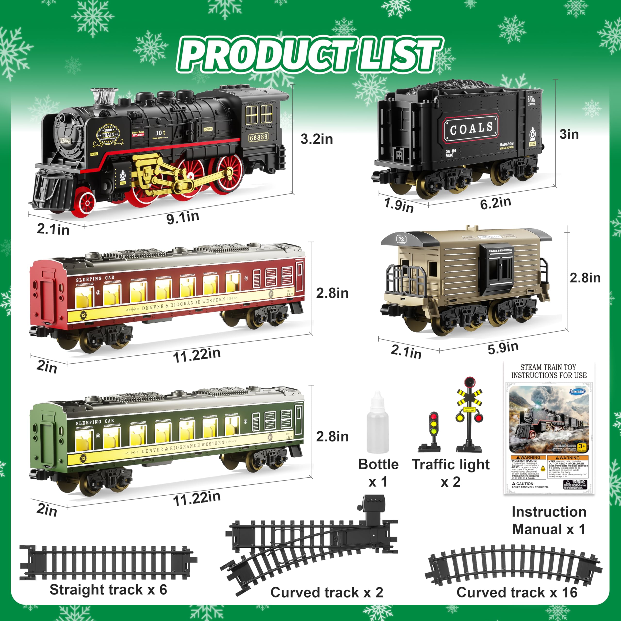 Funwee train set battery compartment powers lights, sound, and smoke.