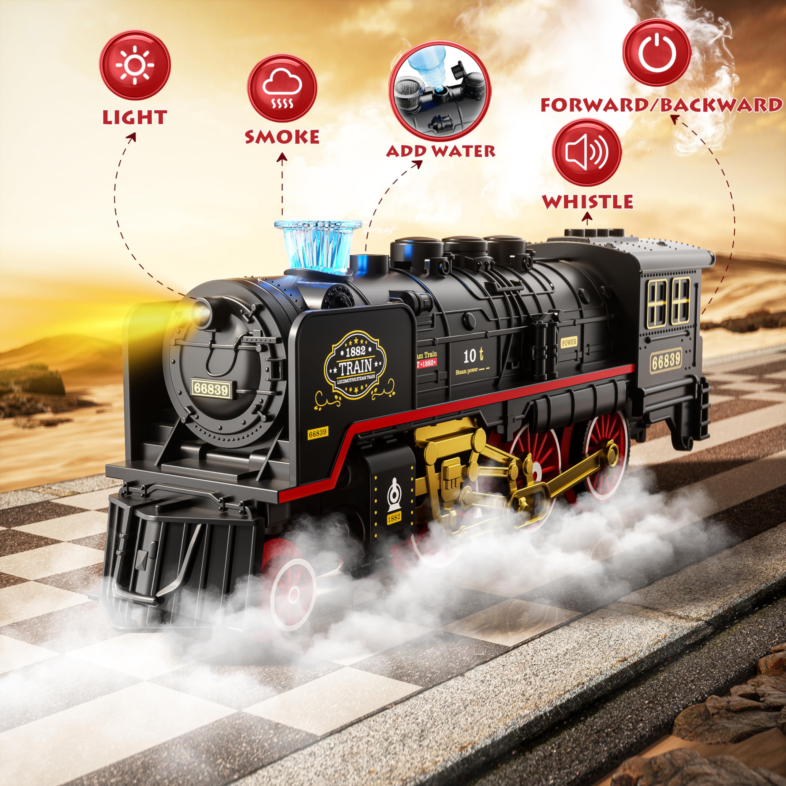 Funwee train set glowing passenger carriages lit up for night-time journeys.