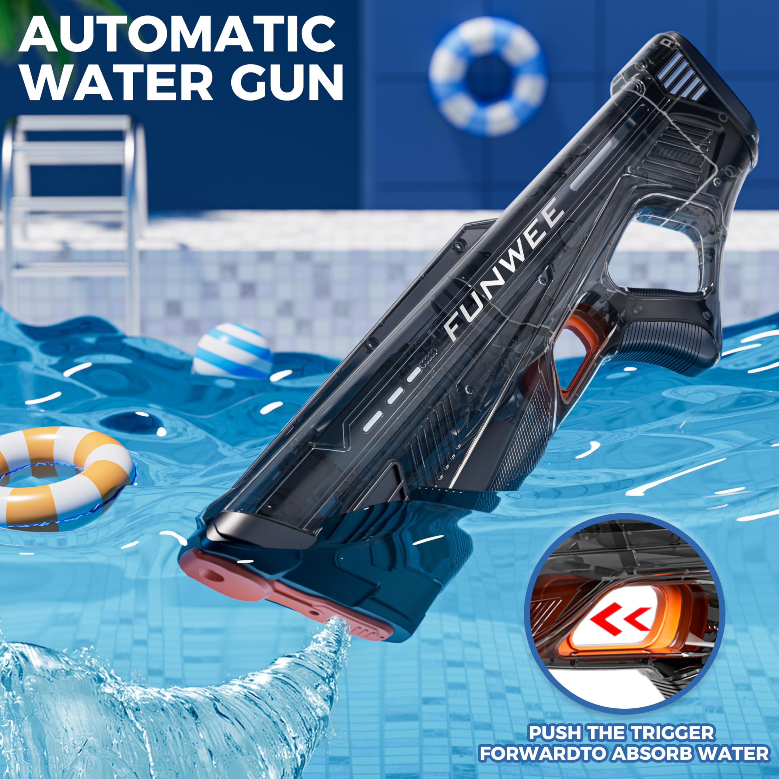 Long-range Funwee water gun shooting up to 28-32 feet for outdoor games