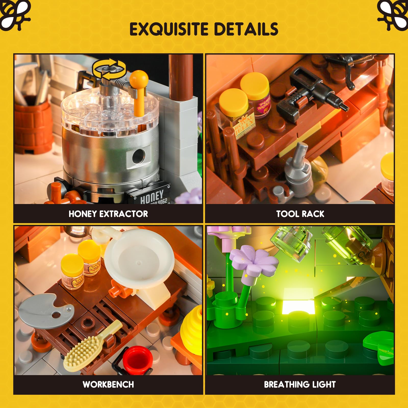 FUNWHOLE Bee-Farm detachable trees and accessible interiors for easy setup.