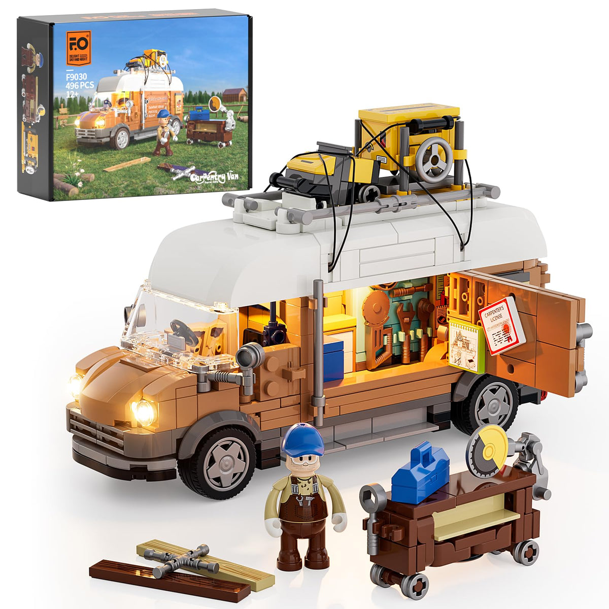 FUNWHOLE Carpentry Van front lights enhance display realism and visibility