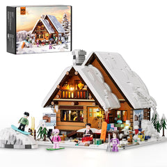 FUNWHOLE Christmas Ski-Cabin exterior with snowy roof for festive display and curb appeal