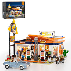 FUNWHOLE City Gas-Station canopy lights glow for nostalgic display.