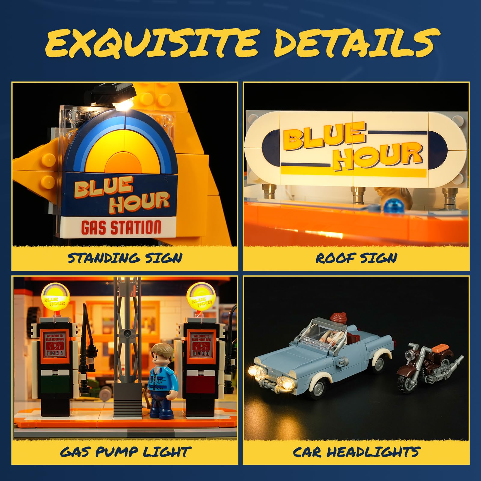 FUNWHOLE gas pumps with glowing logos illuminate a retro fueling scene.