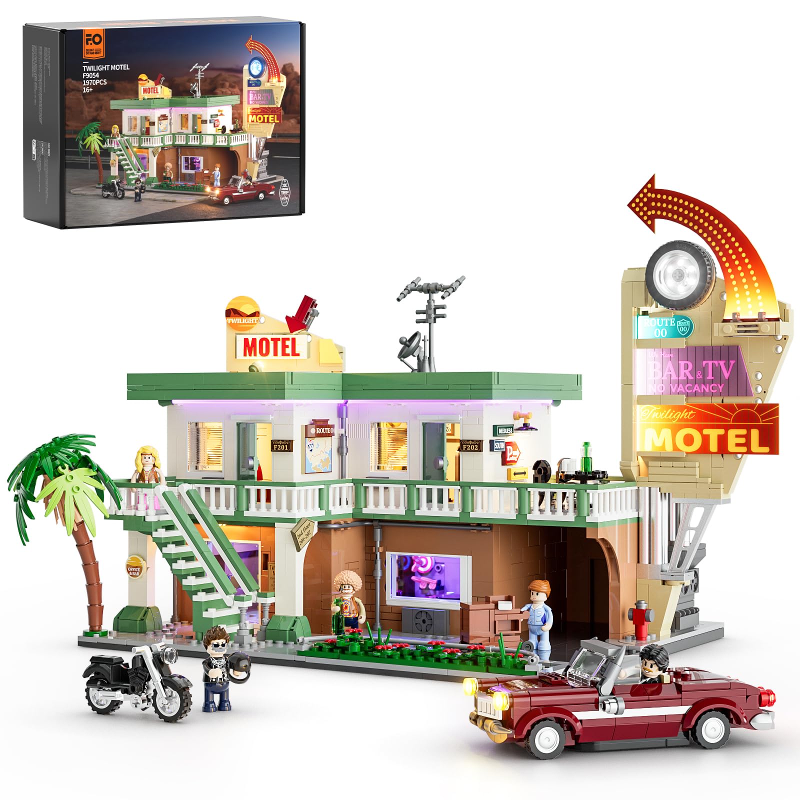 FUNWHOLE city motel neon sign lights up the display for a classic roadside vibe