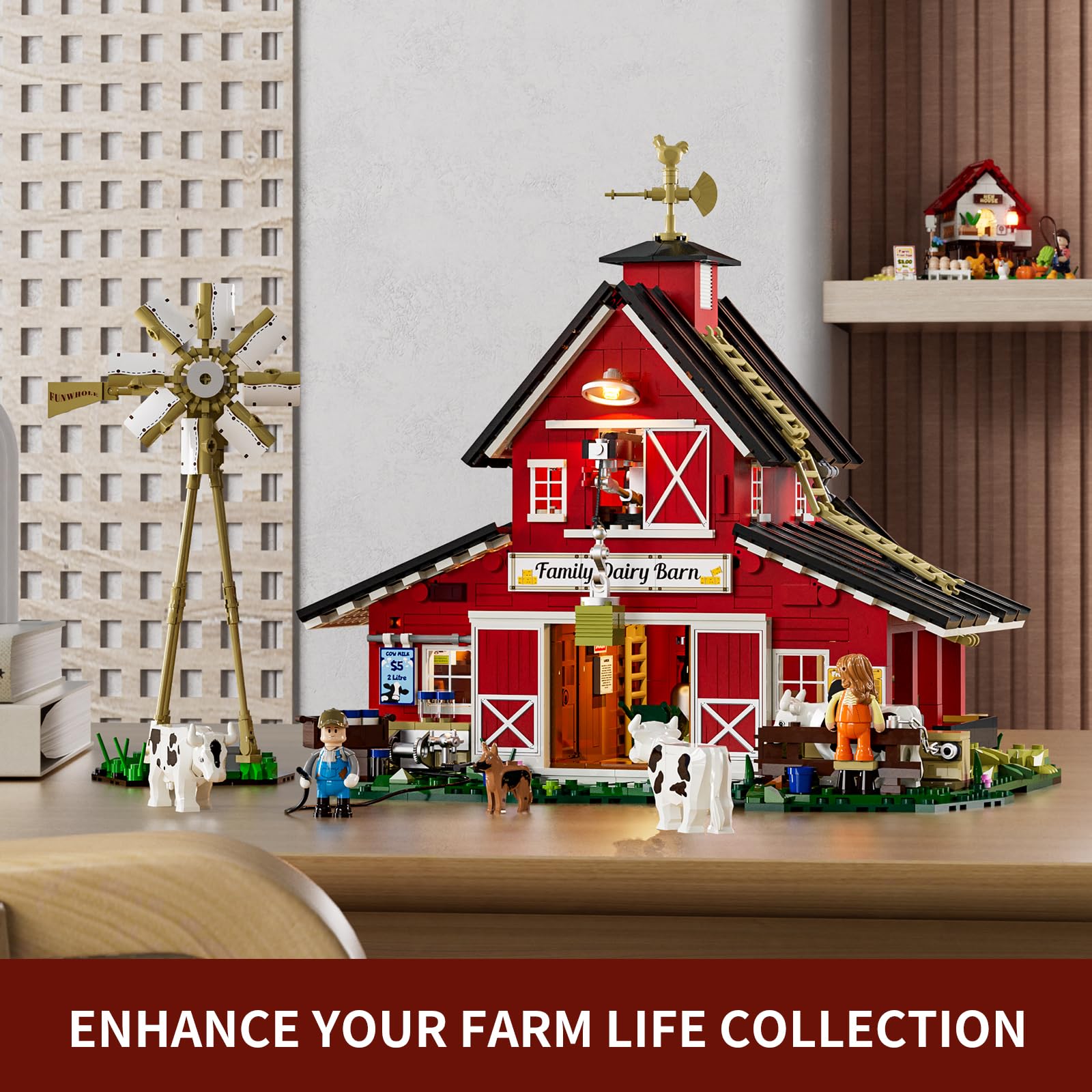 FUNWHOLE Farm Cow-Barn interior lighting strings illuminate the floors