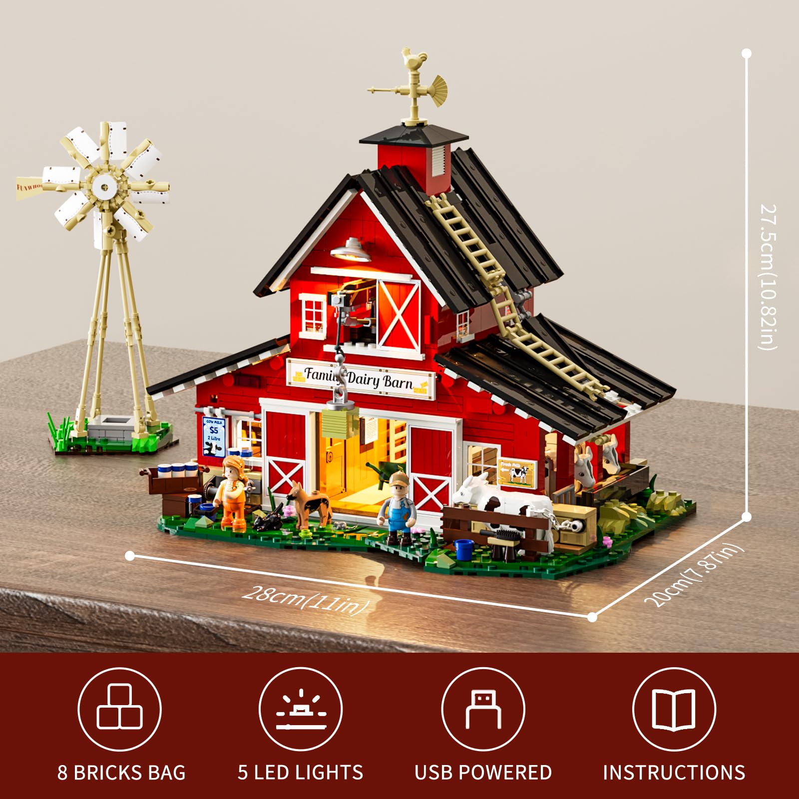 FUNWHOLE Farm Cow-Barn milking area scene for realistic play