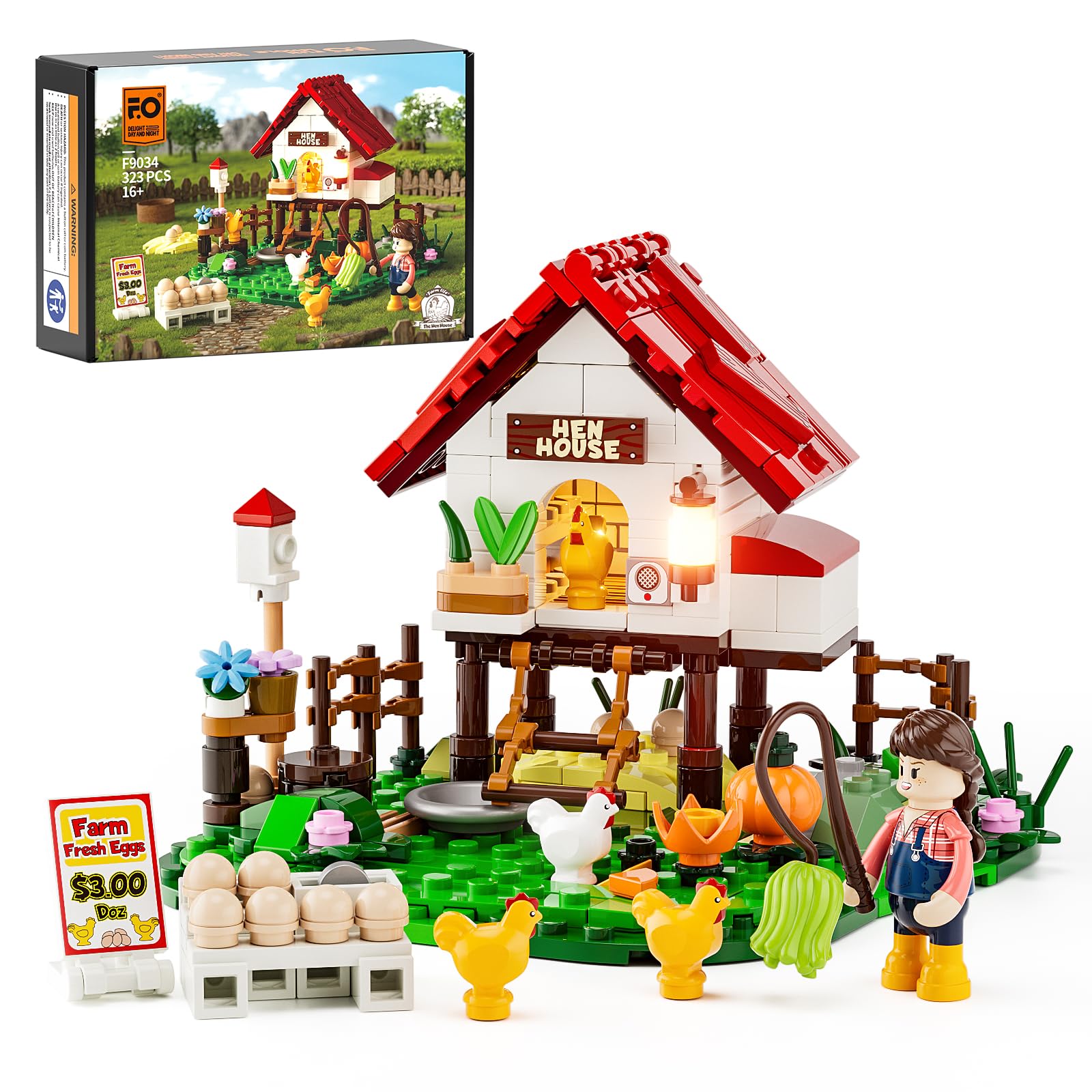 FUNWHOLE Farm Hen-House Lighting Strings illuminate a cozy farm scene