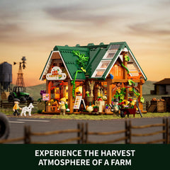 Funwhole Farm-Store opening doors and liftable roof reveal the busy interior.