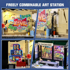 FUNWHOLE Graffiti Bus Stop wall murals add depth to shelf displays