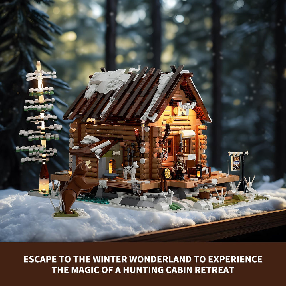 FUNWHOLE Hunting-Cabin minifigures Wyatt Brown with Spotty and a bear; storytelling potential.