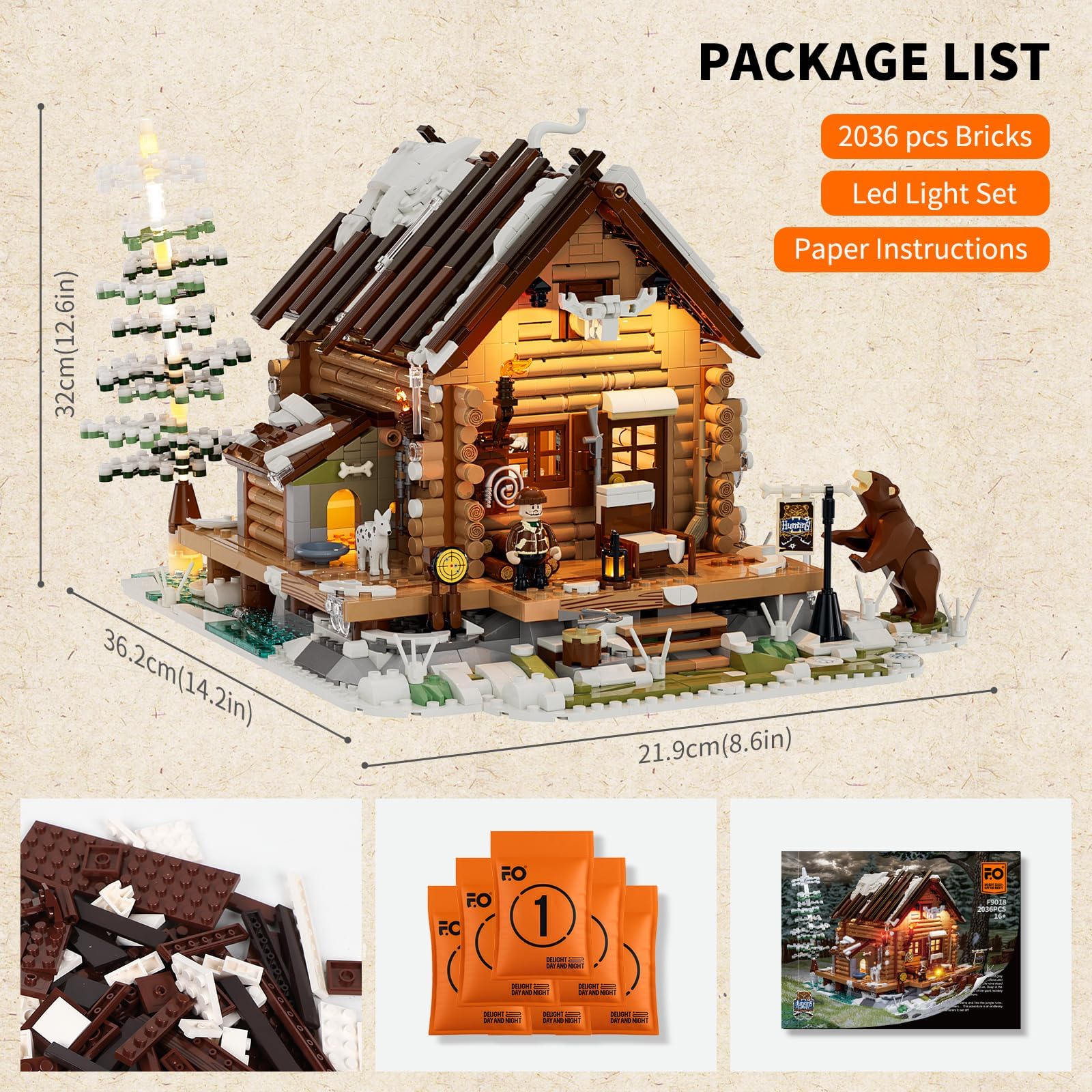FUNWHOLE Hunting-Cabin roof and wall accessory; removable design for easy interior access.