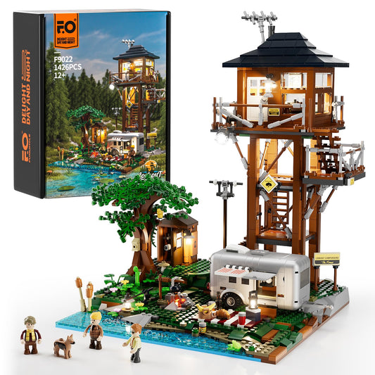 Funwhole Lookout Campground tower with minifigures for imaginative display