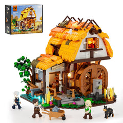 FUNWHOLE Medieval water-mill exterior shows a thatched roof beside a river for immersive display.