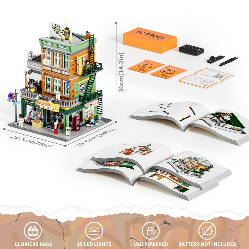 FUNWHOLE Record Store LED Lighting demonstrates bright ambiance for night-time diorama effects.