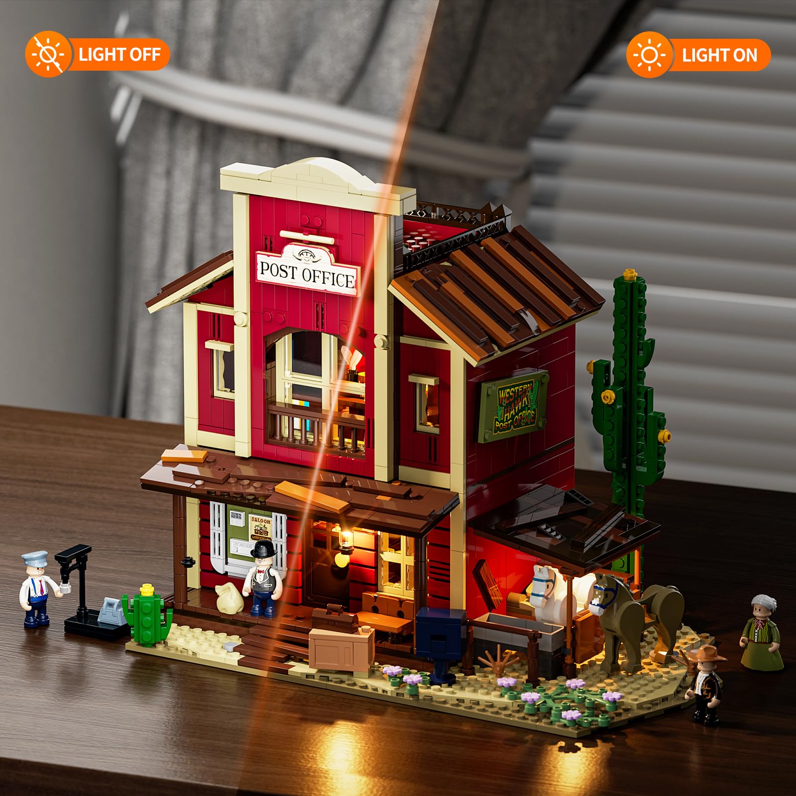FUNWHOLE Stable with mail carrier creating dynamic Western vignette.