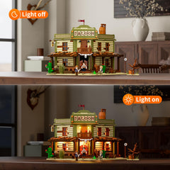 FUNWHOLE Western-Saloon Lighting bar counter scene supports storytelling display.