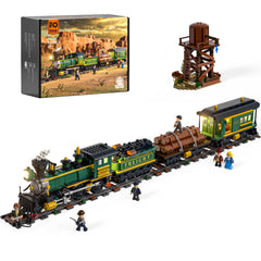 FUNWHOLE Wild West Freight Train locomotive with authentic detailing and glowing lighting for immersive display.