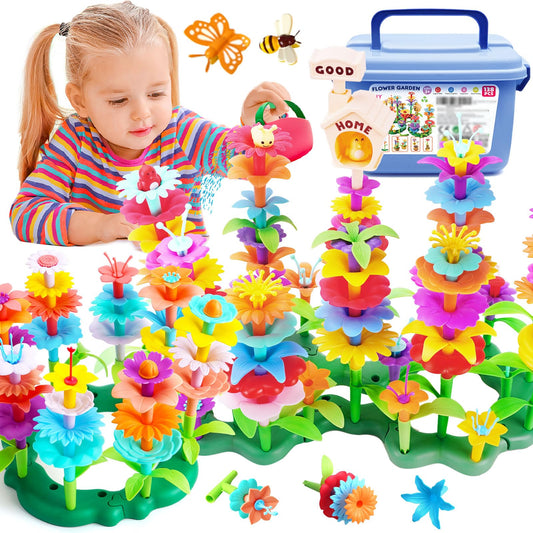 FUNZBO 138pcs flower garden case for easy cleanup and portability.