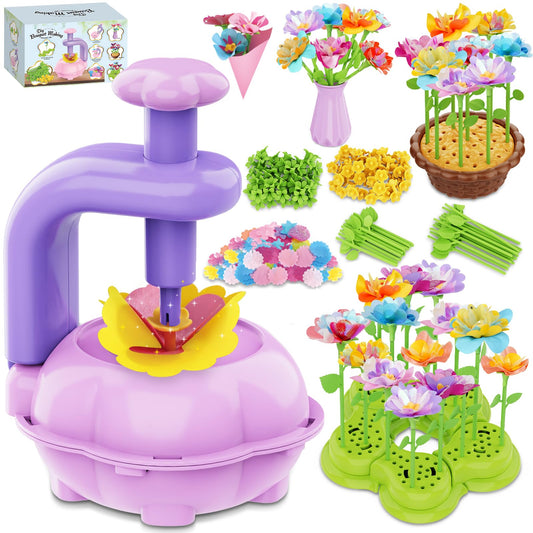 FUNZBO flower kit pieces laid out for colorful bouquet creation and imaginative play.